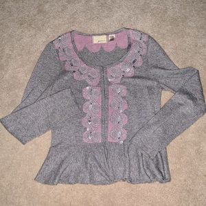Anthropologie Guinevere Gray Peplum Cardigan sz M